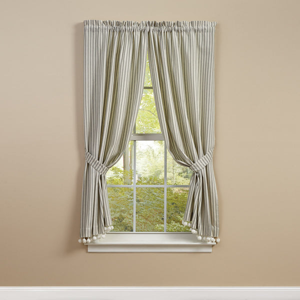 Ticking With Ball Fringe Panel Pair 63" L