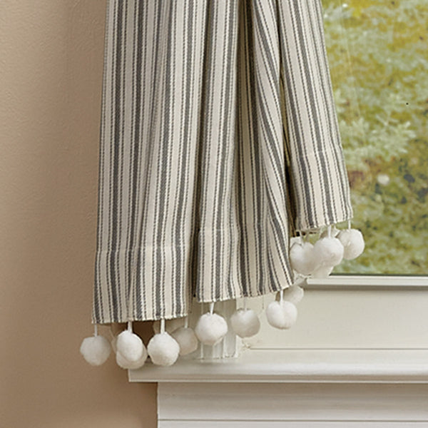 Ticking With Ball Fringe Panel Pair 63" L