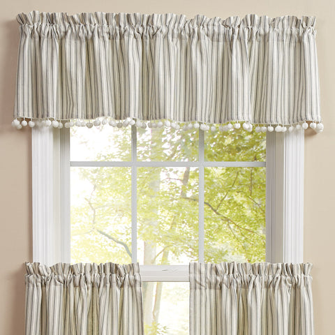 Ticking With Ball Fringe Valance 14" L