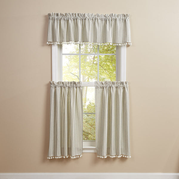 Ticking With Ball Fringe Valance 14" L