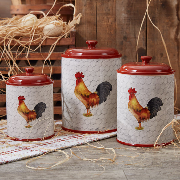 Break Of Day Rooster Set of 3 Canister Set Enamelware