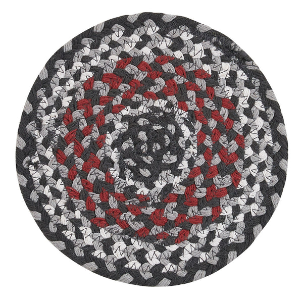 The Limestone Braided Trivets offer a bold blend of colors for your table top! Whisper greige, candlelight white, black, and Christmas red make this color palette a welcoming feature to your kitchen and dining decor!  Colors: Whisper Greige, Candlelight White, Black & Christmas Red Set of 6 Dimensions: 8" round 100% braided cotton