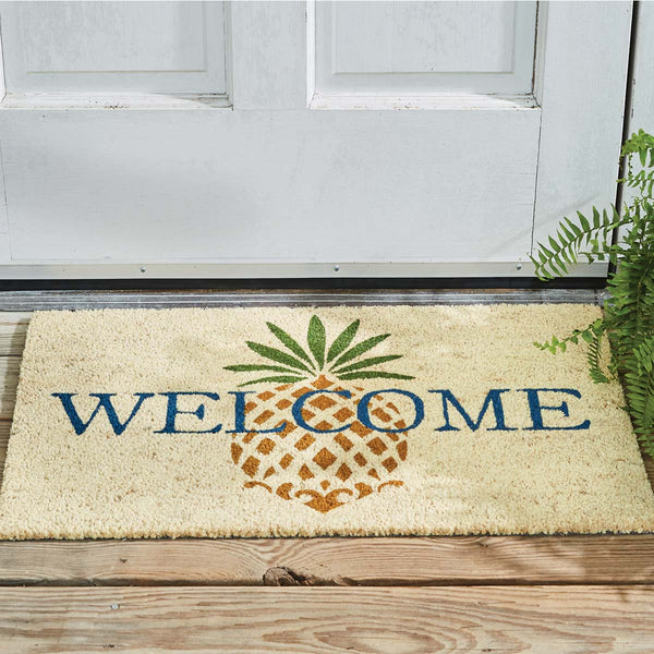 Our Pineapple Welcome Doormat will liven up your entryway and add warm welcome to your home.  Features a geometric pineapple with the word Welcome.