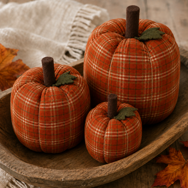 Pumpkin Spice Plaid Stuffed Pumpkins, Set of 3 | Buy 2, Get 1 Free - Clearance All Sales Final