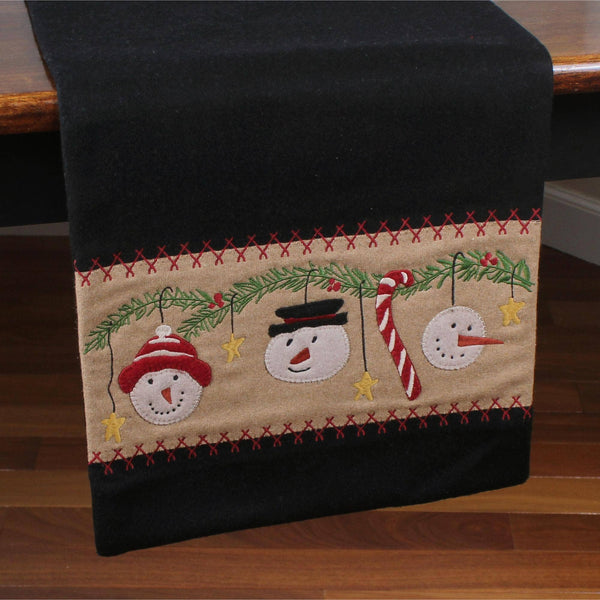 Snowmen Fun Table Runner 14x36 – Wool Felt Christmas