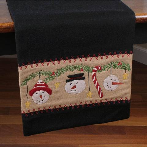 Snowmen Fun Table Runner 14x36 – Wool Felt Christmas