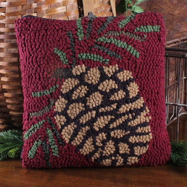 Pinecone Hooked Pillow 14x14