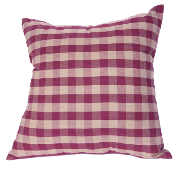 Zip Cushion Cover - Burgundy Wine Check with Insert