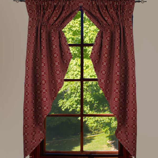 Lover’s Knot Barn Red Gathered Prairie Swag | Primitive Country Window Decor