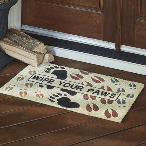 Our Wipe Your Paws Doormat will liven up your entryway and add warm welcome to your home.  Features a variety of woodland animal paw and hoof prints with the words Wipe Your Paws.