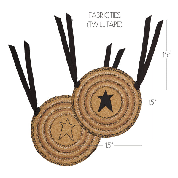 Kettle Grove Jute Chair Pad Applique Star 15 inch Diameter Set of 6