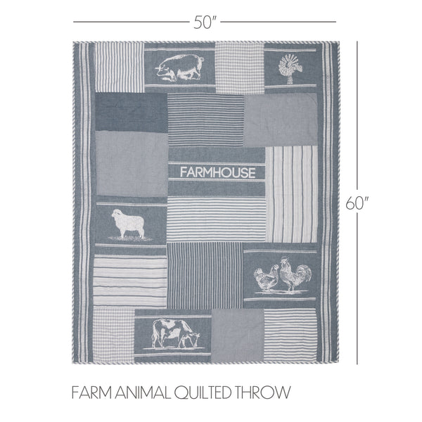 Sawyer Mill Blue Farm Animal Quilted Throw 60x50