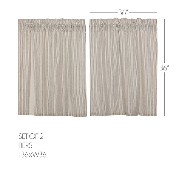 Hatteras Blue Ticking Stripe Tier Curtains Set of 2