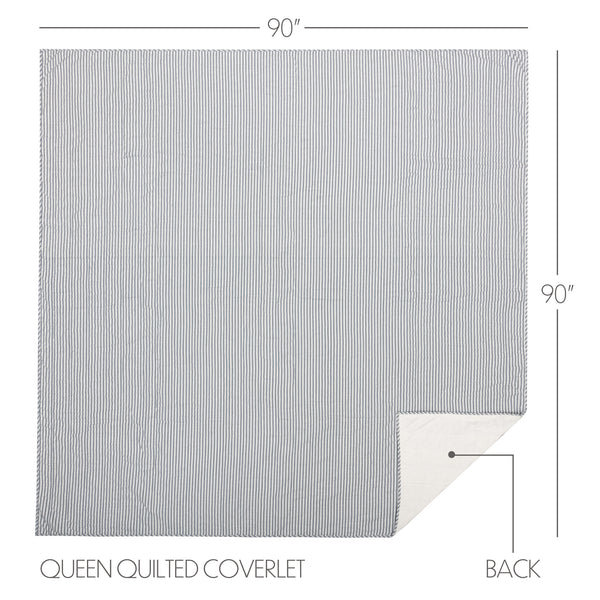 Sawyer Mill Blue Ticking Stripe Queen Quilt Coverlet 90Wx90L