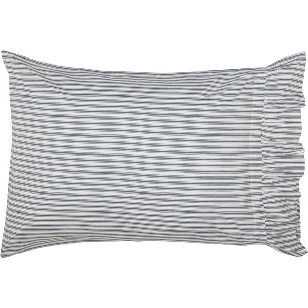 Sawyer Mill Blue Ticking Stripe Ruffled Standard Pillow Case Set of 2 21x30