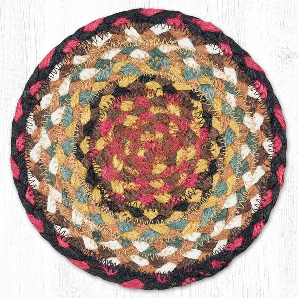 C-19 Burgundy/Mustard Jute Large Coaster 7"x7"