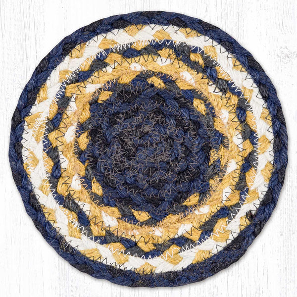 C-79 Lt. Blue/Dk. Blue/Mustard Jute Large Coaster 7"x7"