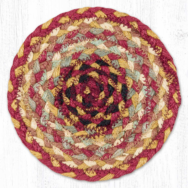 C-357 Burgundy/Gray/Cream Jute Large Coaster 7"x7"