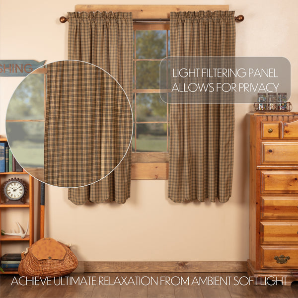 Cedar Ridge Scalloped Short Panel Set of 2 – 63x36 Lined Plaid Country Curtains