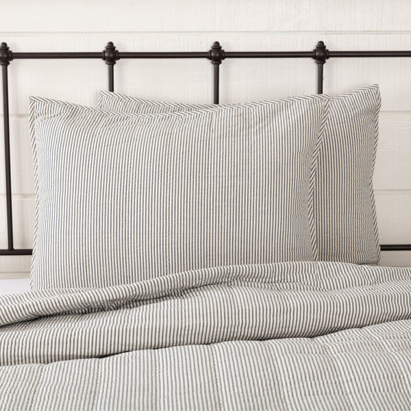 Hatteras Seersucker Blue Ticking Stripe Queen Quilt + Standard Shams Combo - Open Package