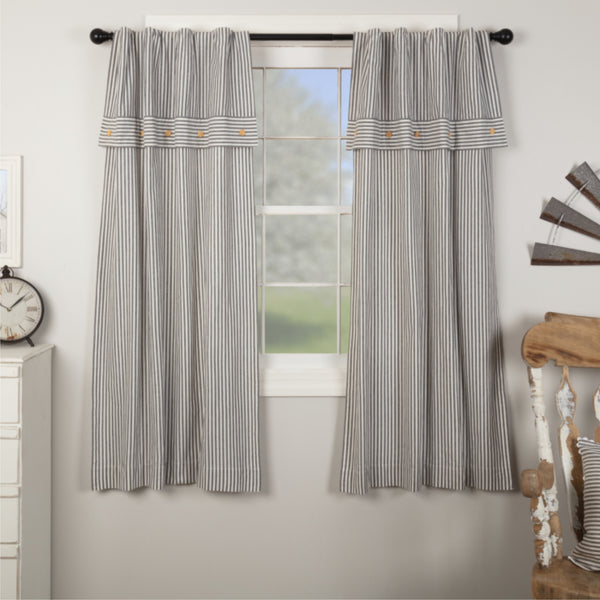 Farmhouse Ticking Gray Short Panel Set of 2 63Lx36W