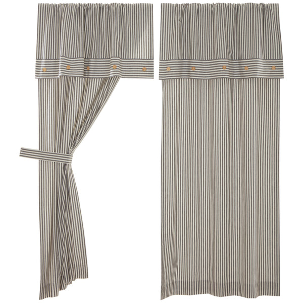 Farmhouse Ticking Gray Short Panel Set of 2 63Lx36W