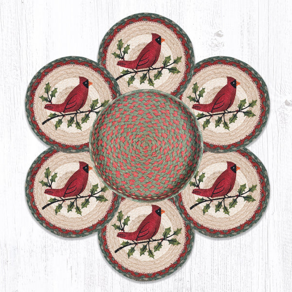TNB-25 Holly Cardinal Trivets in a Basket 10"x10"