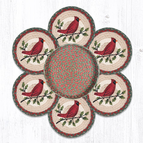 TNB-25 Holly Cardinal Trivets in a Basket 10"x10"