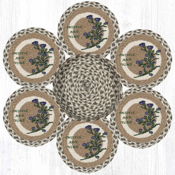 TNB-826 Thistle & Vine Trivets in a Basket 10"x10"