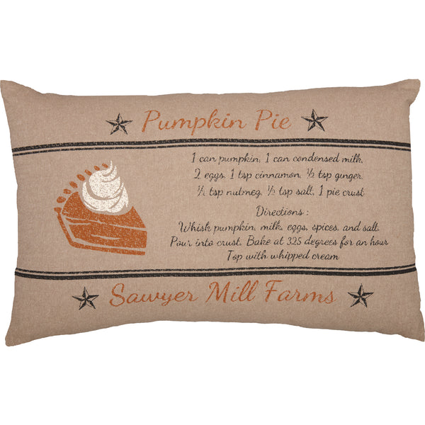 VHC Brands Sawyer Mill Farmhouse Charcoal Pumpkin Pie Recipe Throw Pillow 14x22 Rustic Autumn Harvest Decorative Accent