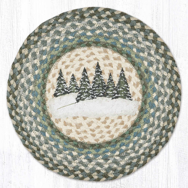 PM-RP-419 Holiday Village Trees Printed Round Placemat 15"x15"