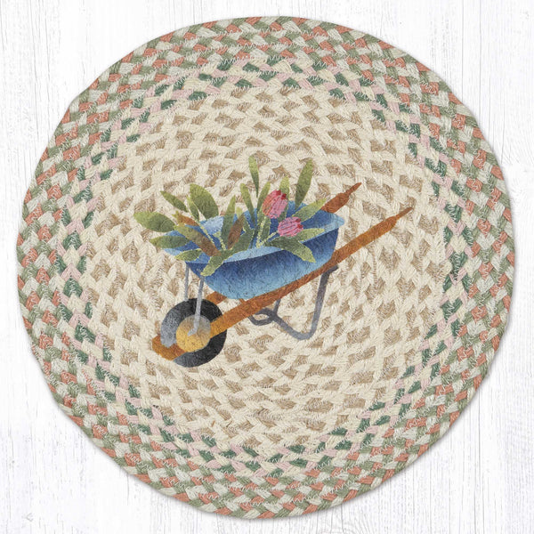 PM-RP-654 Tulips Wheelbarrow Printed Round Placemat 15"x15"