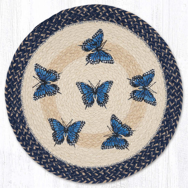 PM-RP-9-921 Blue Swallowtail Printed Round Placemat 15"x15"
