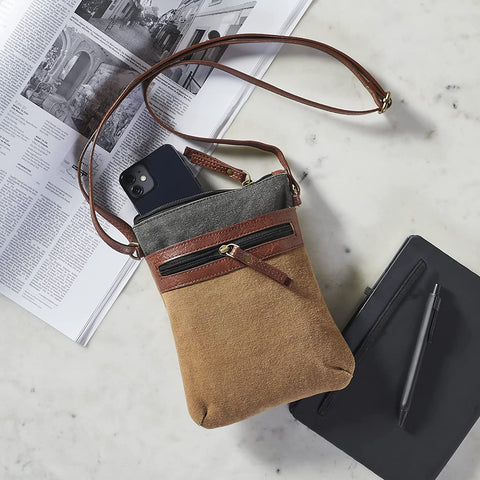 This crossbody is the perfect size to keep your items secure when you're on the go. Made from durable re-milled and up-cycled military tarps & tents used by the army, covering trucks as tarps and providing shelter as tents, this textile is given new life.