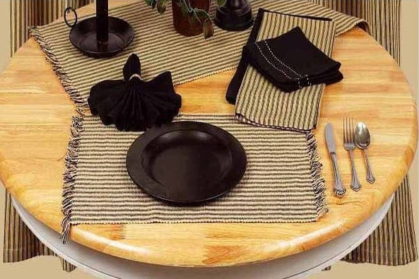 York Ticking Barn Red placemats (set of 6) features a black and tan stripe ticking fabric that will add charm to your primitive country home.