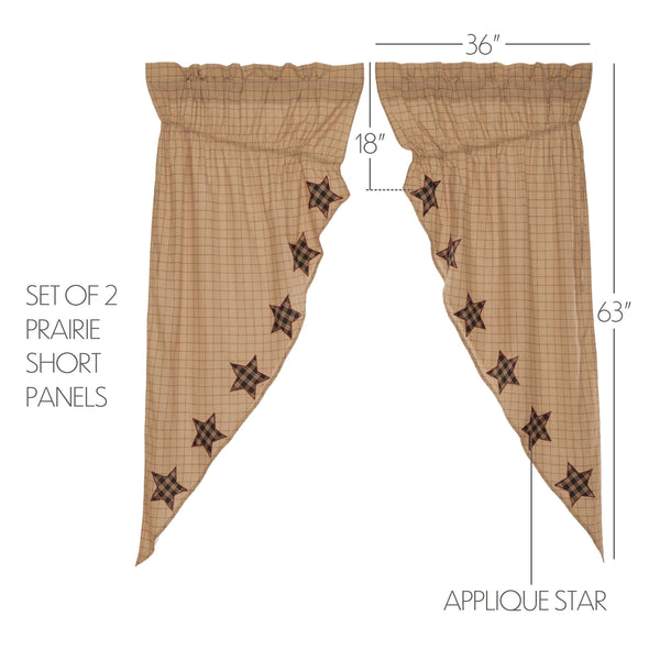 Bingham Star Prairie Short Panel Curtain Applique Star Set of 2 63x36x18 - Clearance - Save 30%