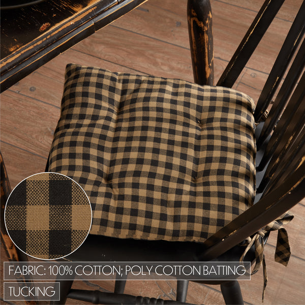 Black Check Farmhouse Primitive Country Rustic Chair Pad 14x14 - VHC Brands