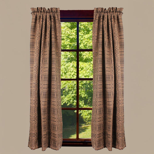 Birmingham Jacquard Panel 63" | Black & Nutmeg Country Curtain