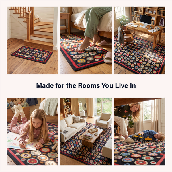 Coin Multicolor Wool Felt Primitive Runner Rug – 2' x 6'