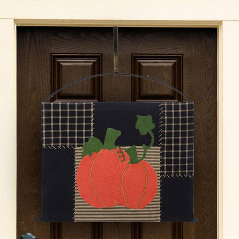 Pumpkin Patchwork Pennant, black and orange cotton door hanging, farmhouse fall wall décor