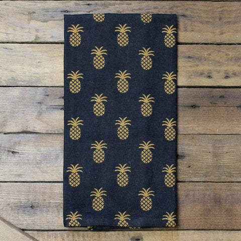 Pineapple Town Black Towel 18x28 | Primitive Farmhouse Kitchen Towel