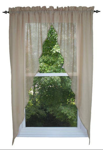 Heirloom Cream Romantic Swag 72x72 set of 2, unlined farmhouse cotton window treatments in oat color country primitive