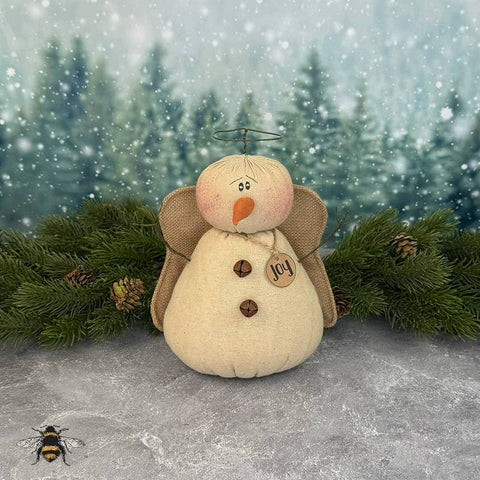 Rustic Honey and Me Snowy Snowman Angel figurine with wings, perfect for farmhouse and holiday décor