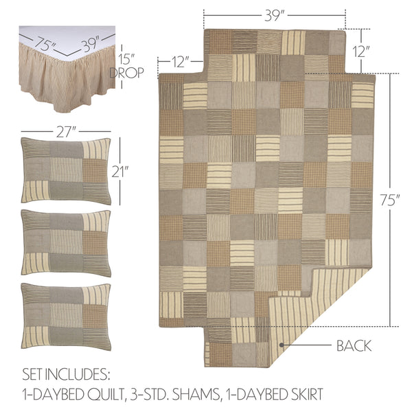 Sawyer Mill Charcoal 5pc Daybed Quilt Set (1 Quilt, 1 Bed Skirt, 3 Standard Shams)