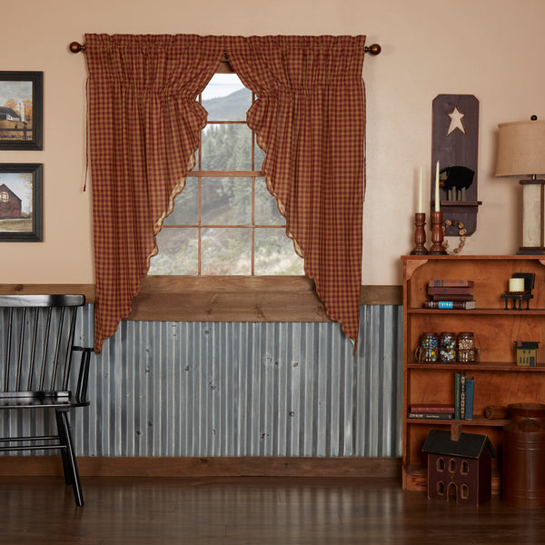 Burgundy Check Scalloped Prairie Short Panel Set of 2 63x36x18