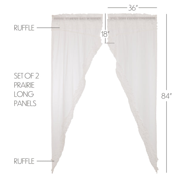White Ruffled Sheer Prairie Curtain Panels | Farmhouse Cottage Window Decor