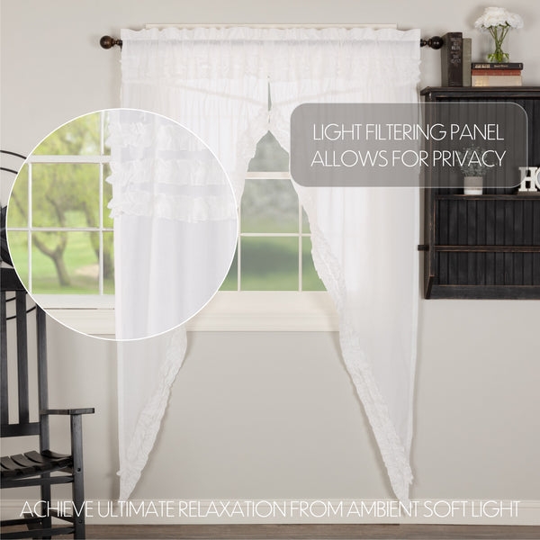 White Ruffled Sheer Prairie Curtain Panels | Farmhouse Cottage Window Decor