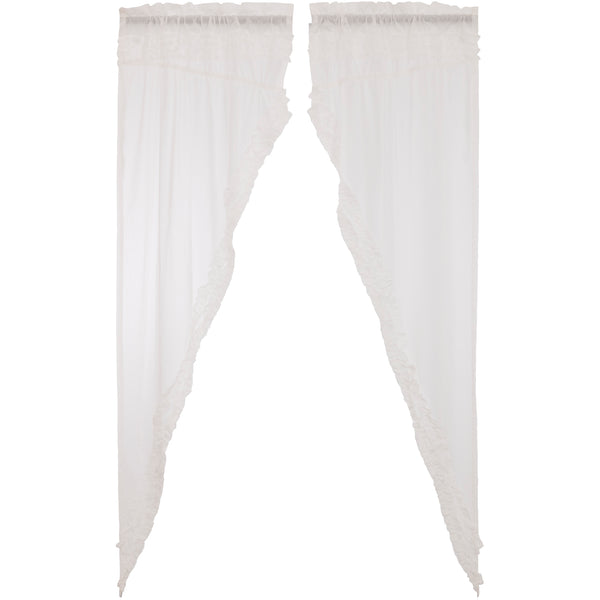White Ruffled Sheer Prairie Curtain Panels | Farmhouse Cottage Window Decor