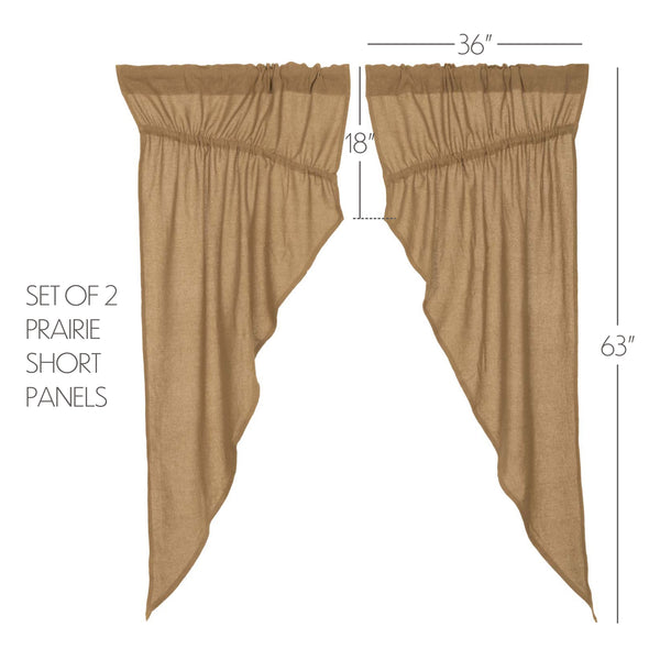 Burlap Natural Prairie Short Panel Curtains 63x36x18, Set of 2