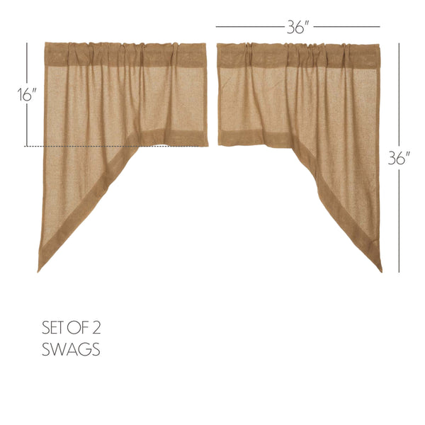 Burlap Natural Swag Curtain Set of 2 36x36x16